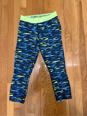 Nike Blue and Neon Green Patterned Active Leggings
